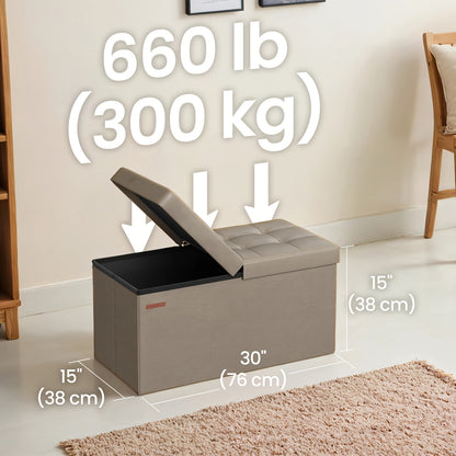 Foldable Storage Chest Stool 660lbs Load Bearing Ottoman With Flip Top Lid Perfect For Entryway Shoe Changing Living Room Extra Seating And Bedroom Blanket Storage Easy Clean Faux Leather Coffee Shade
