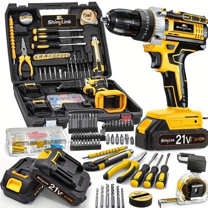 [21V Cordless Drill Set] 136/30/18pcs Electric Drill Tool Box Set | Electric Drill Cordless Set Rechargeable, Equipped With 1/2 Battery, Cordless Drill Driver With Hand Tools, Screwdriver, Bits Set And Tool Box For, Home Repair, Gift For Men