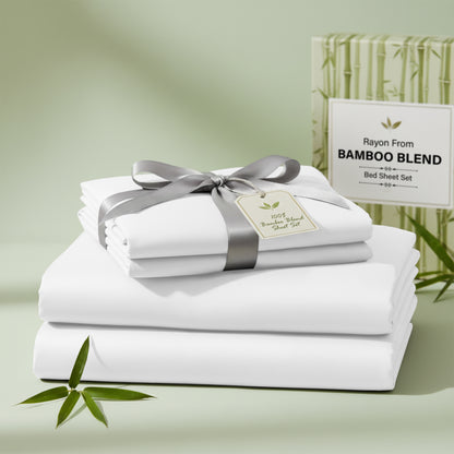 Lux Decor 3/4 Pieces Bamboo Blend Sheet - Polyester & Bamboo Viscose Cooling Bed Sheets, Skin Friendly & Machine Washable Bed sheets Set - Up to 16 Inches Deep Pocket Included 1 Flat 1 Fitted 2 Pillowcases Hotel & Bedroom Accessories