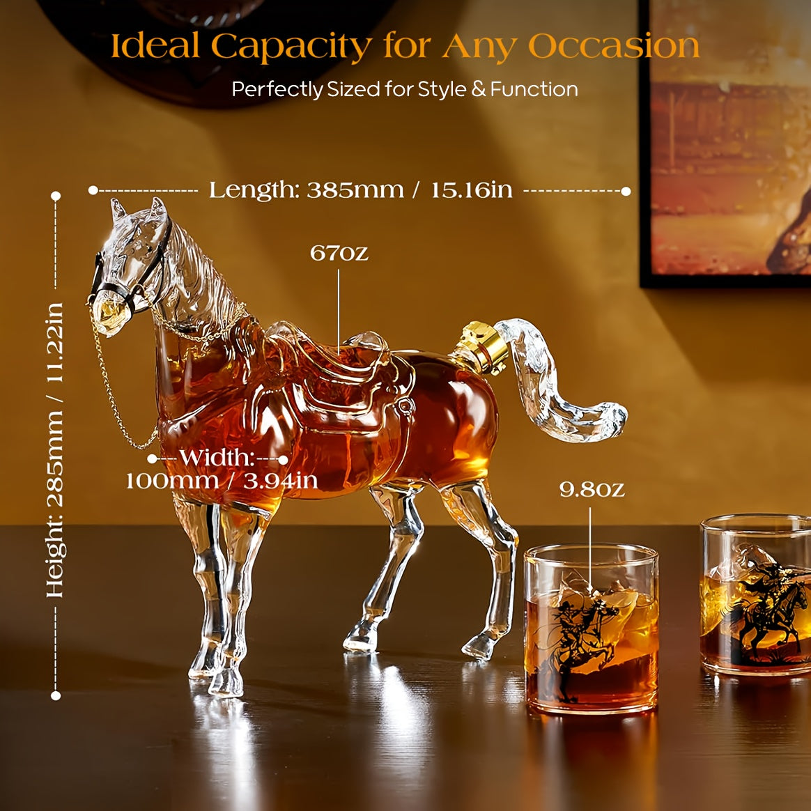 Father'S Day Mother'S Day Birthday Gifts For Men Dad, Kollea Horse Whiskey Decanter Set With 2 Cowboy Glasses, Liquor Dispenser For Home Bar, Husband, Boyfriend, Bourbon Vodka, Brother, Anniversary Gift
