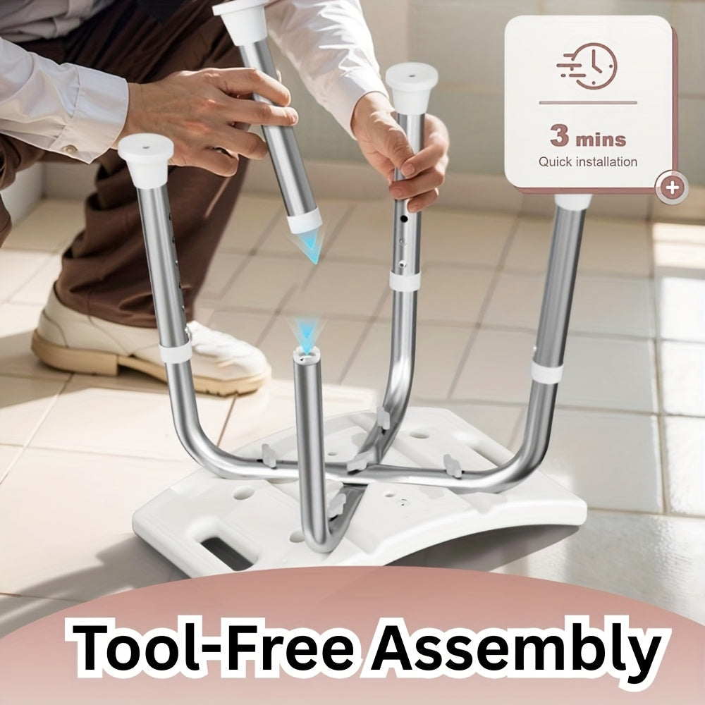 6Level Adjustable Height Shower Chair Ergonomic Aluminum Bath Stool with Extra-Wide Seat, Tool-Free Assembly Anti-Slip Feet for Elderly Disabled Pregnant Women - Ideal Gift for Bathroom Safety Post-Surgery Recovery, Shower Stool Sleek Metallic Design