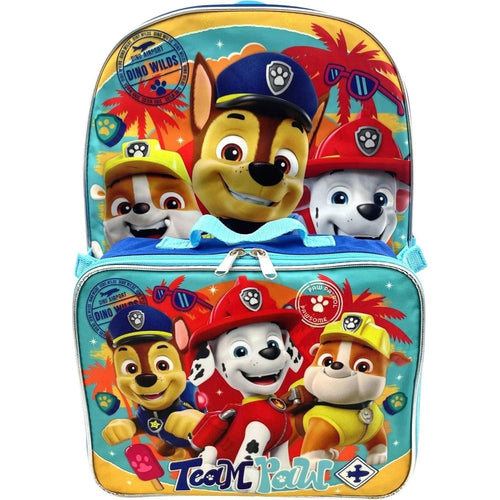 Paw Patrol Boy's 16 Inch Backpack With Removable Matching Lunch Box Set (Red-Blue)