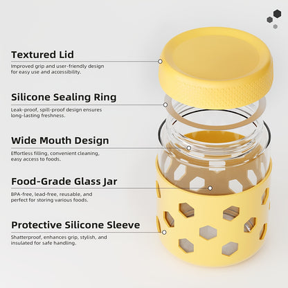 6-Pack Glass Airtight Jars with Silicone Sleeves, Moisture-Proof Food Storage Containers for Tea, Grains, Nuts, Snacks, and Yogurt