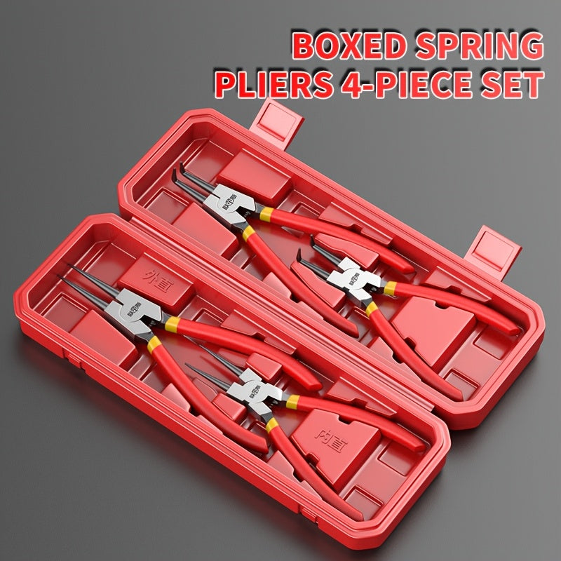Set of 4 Snap Ring Pliers, 7/9 Inch Size, Includes Reverse Disassembly Pliers And a Portable Bag, Featuring Both Straight And Curved Jaws, Precision Spring-Loaded Design with a Storage Bag
