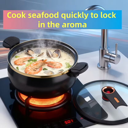 2.19 Gallon Large-Capacity Soup Pot with Twist-Lock Handle | Non-Stick, Multi-Function Cooking Pot, Compatible with Gas Stove, Open Fire, and Induction Cooker, Universal Stew Pot for Homes, Restaurants, Hotels, Fast , Easy Assembly