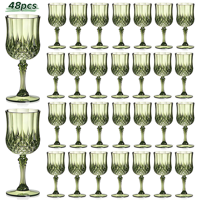 48pcs Vintage Wedding Wine Glasses - 7Oz/210Ml Shatterproof Plastic Crystal Crystal Champagne Goblets, Elegant Tableware, Stackable, Drink Cups, Party Cups, Classic Goblets, Reusable, Suitable for Weddings, Parties, Daily Use, Christmas, Halloween