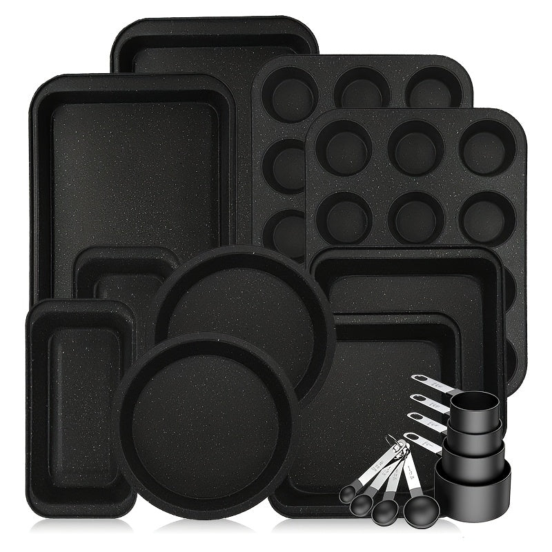 2/6/7/8/12/16/18pcs Non-Stick Baking Pan Set for Kitchen Oven, Baking Set with Round/Square Cake Pans, Bread Bags, Muffin Cups, Pizza Pan, Bread Scraper, Whisk, Spatula, Wire Rack, Measuring Spoon, Muffin Pan, Bread Pan, Baking Sheet, Cookie Sheet