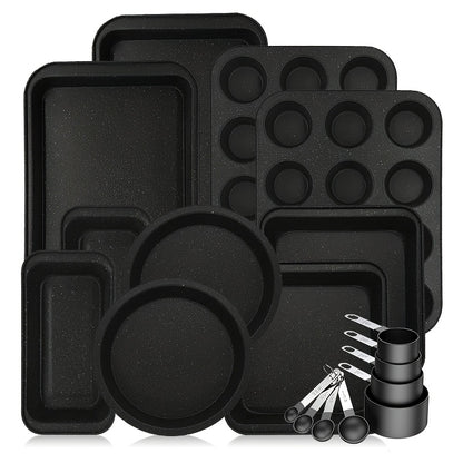 2/6/7/8/12/16/18pcs Non-Stick Baking Pan Set for Kitchen Oven, Baking Set with Round/Square Cake Pans, Bread Bags, Muffin Cups, Pizza Pan, Bread Scraper, Whisk, Spatula, Wire Rack, Measuring Spoon, Muffin Pan, Bread Pan, Baking Sheet, Cookie Sheet