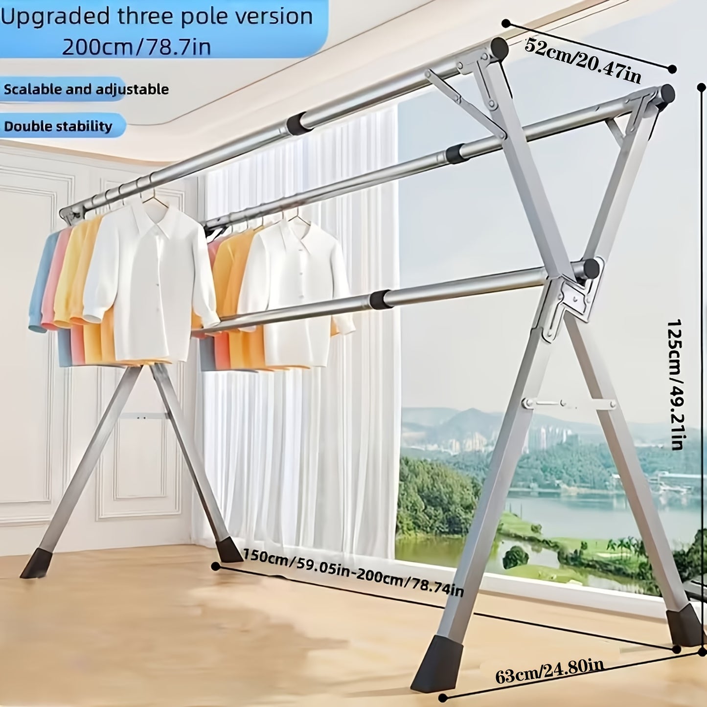 A Versatile Clothes Drying Rack Available in Two Sizes, 63" And 78.7", Designed for Both Indoor And Outdoor Use. This Durable Metal Rack Is Collapsible And Features a Heavy-Duty Stainless Steel Clothesline, Drying Racks