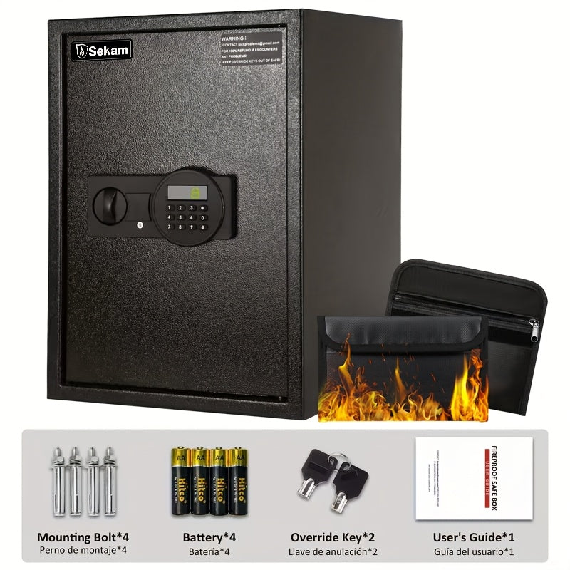 Heavy-Duty Fireproof Steel Safe With Cash Bag - Secure Home Safe Box With Keypad & Key Lock, Ideal For Storing Money, Documents, And Valuables (Black)Valentine'S Day
