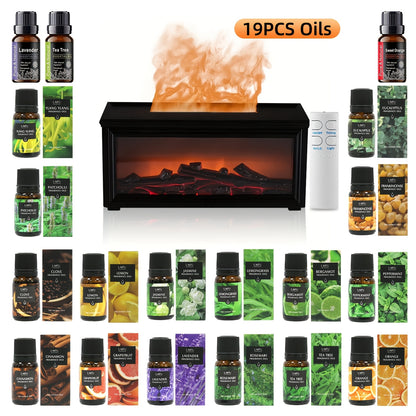 10.14oz White Fireplace Essential Oil Diffuser with 7 Colors LED Night Light And 19pcs Oils for Gift