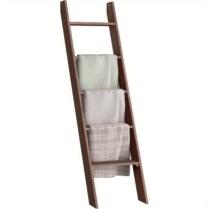 5-Tier Modern Farmhouse Blanket Ladder Shelf with Freestanding Wood Ladder Rack - Maroon Brown Storage Shelf Suitable for Living Room, Space-Saving Furniture for Blankets, Books, Decor, Bedside or Organization, Towel Racks