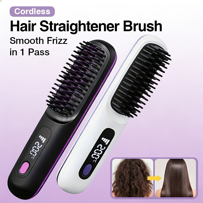 Portable Cordless Hair Straightening Brush, Mini Rechargeable Straightening Comb For Travel And Daily Styling