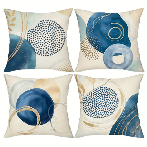 4pcs, Boho Modern Geometric Throw Pillow Covers, Navy Blue & Golden Accents Home Decor Cushion Covers, 18in*18in, Farmhouse Cozy Rustic Holiday Decor Pillowcases, For Porch Patio Couch Sofa Living Room Outdoor, Without Pillow Inserts