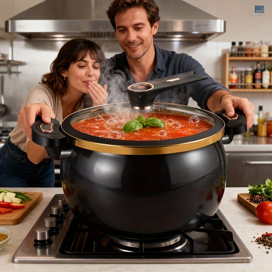 8.45QT Non-Stick Ceramic Stockpot with Twist Lock Handle - Induction & Gas Compatible, Cast Iron, Home & Restaurant