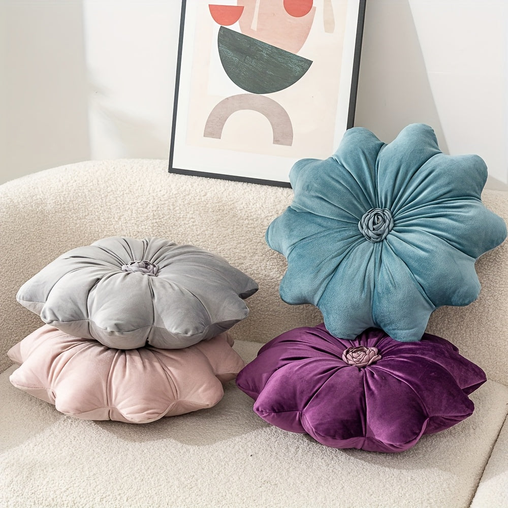 Round Flower Shaped Throw Pillow with Insert 16 Inch Soft Knit Decorative Cushion Machine Washable Zipper for Sofa Bed Car Home Decor 5 Colors