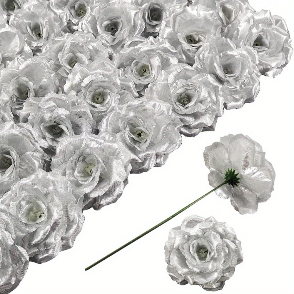 50pcs Rose Flowers with Stem, Artificial Flowers, Used for Wedding Decoration Handmade Flowers And Valentine'S Day Decoration, Fake Rose 3 Inches And 6 Inches Stem