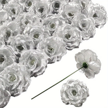 50pcs Rose Flowers with Stem, Artificial Flowers, Used for Wedding Decoration Handmade Flowers And Valentine'S Day Decoration, Fake Rose 3 Inches And 6 Inches Stem