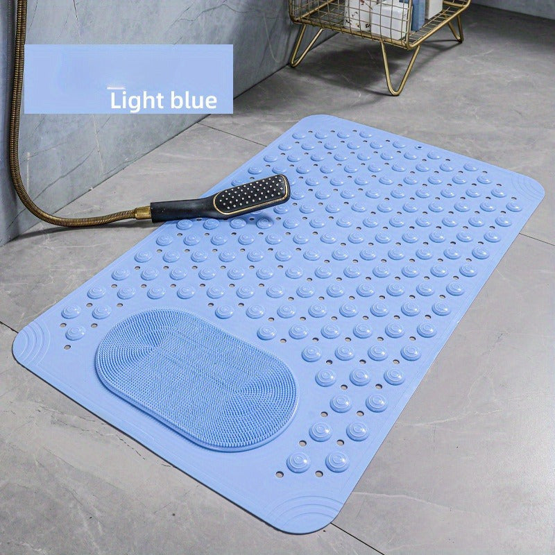 Non-Slip PVC Bath Mat with Massage Buttons - Light Blue & Multi-Color Polka Dot Pattern, Rectangular Shower and Bathroom Safety Mat, 0.35inch Thick, Durable PVC Material, Bath Accessories