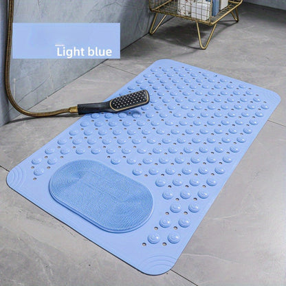 Non-Slip PVC Bath Mat with Massage Buttons - Light Blue & Multi-Color Polka Dot Pattern, Rectangular Shower and Bathroom Safety Mat, 0.35inch Thick, Durable PVC Material, Bath Accessories