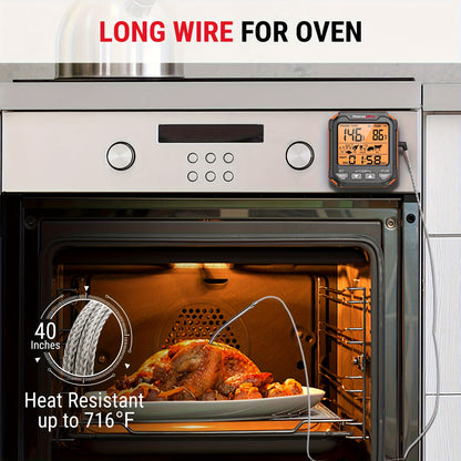 ThermoPro TP716 Digital Meat Thermometer | Backlit, Oven Safe with Meat Probes, Temp Alert for Smoker, BBQ, Oven, Plastic, Single Use, Dry Battery Powered, Can Be Given as a Gift