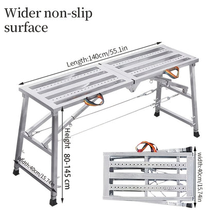 Folding Scaffold Step Stool Adjustable Height 39-79" Portable Steel Work Platform 1300 lb Capacity for Home Renovation Painting Car Washing RV Cleaning