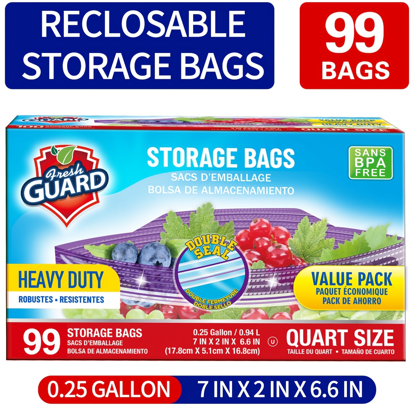 Sturdy Freezer And Refrigerator Storage Bags - Quart Capacity, Resealable with Convenient Tabs, Durable Design for Storing Fruits, Vegetables, Meats, And Bulk Foods - Kitchen Organizers And Additions