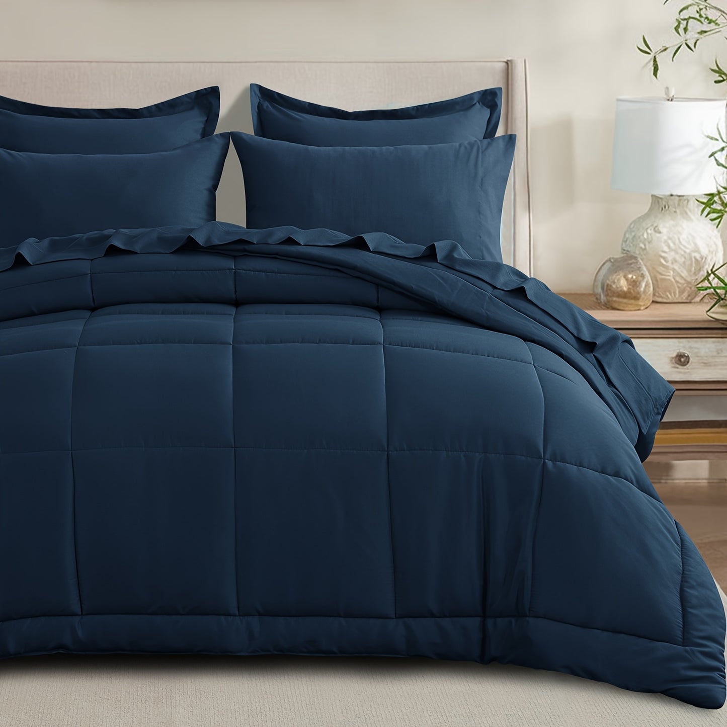 7pcs Comforter Set-Luxury Soft Fluffy Bedding With 1 Comforter, 1 Fitted Sheet, 1 Flat Sheet, And 4 Pillowcases & Pillow Cover-All Season Quilte Set Queen, Hypoallergenic, Breathable, Easy Care, Valentine'S Day Bed In A Bag, Gifts For Her