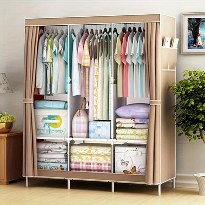 Portable Wardrobe Storage Box with Stainless Steel Frame And Non-woven Shelves - Dustproof Wardrobe Clothes, Shoes, Accessories Storage Box -67x17.7x50.4 Inches Modern Design, Accessory Bracket | Visible Grid Section, Wardrobe Organizer And Storage