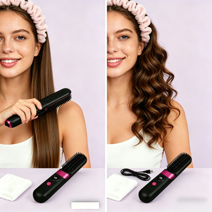 Portable Wireless Hair Straightener Comb - USB Charging, 3-Speed Temperature Control, Negative Ion Technology, Long-Lasting Luster, LED Display Screen, Lightweight, Perfect for Travel, with Comb And Clip Included