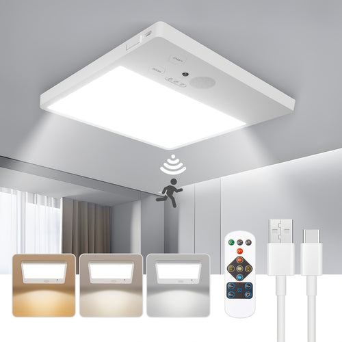 1/2pcs Rechargeable Ceiling Light, Motion Sensor Ceiling Light, Wireless LED Closet Light, Rechargeable Battery Powered, 3 Adjustable Color Temperatures, Remote Control, No Wiring Required for Bathroom, Staircase, Garage, Hallway, Kitchen, Pantry