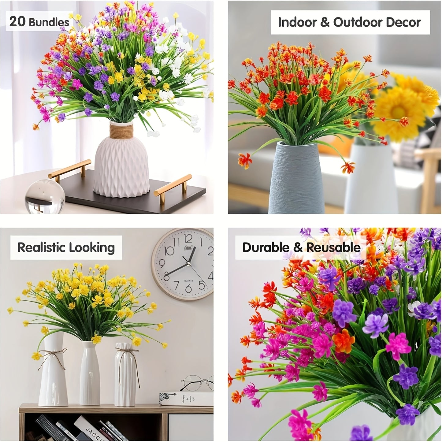 Artificial Flowers Outdoor UV Resistant 40 Bundles Fake Flowers for Home Garden Decor, Faux Floral Greenery Shrubs Plants for Party Table DIY Decoration Mix Colors