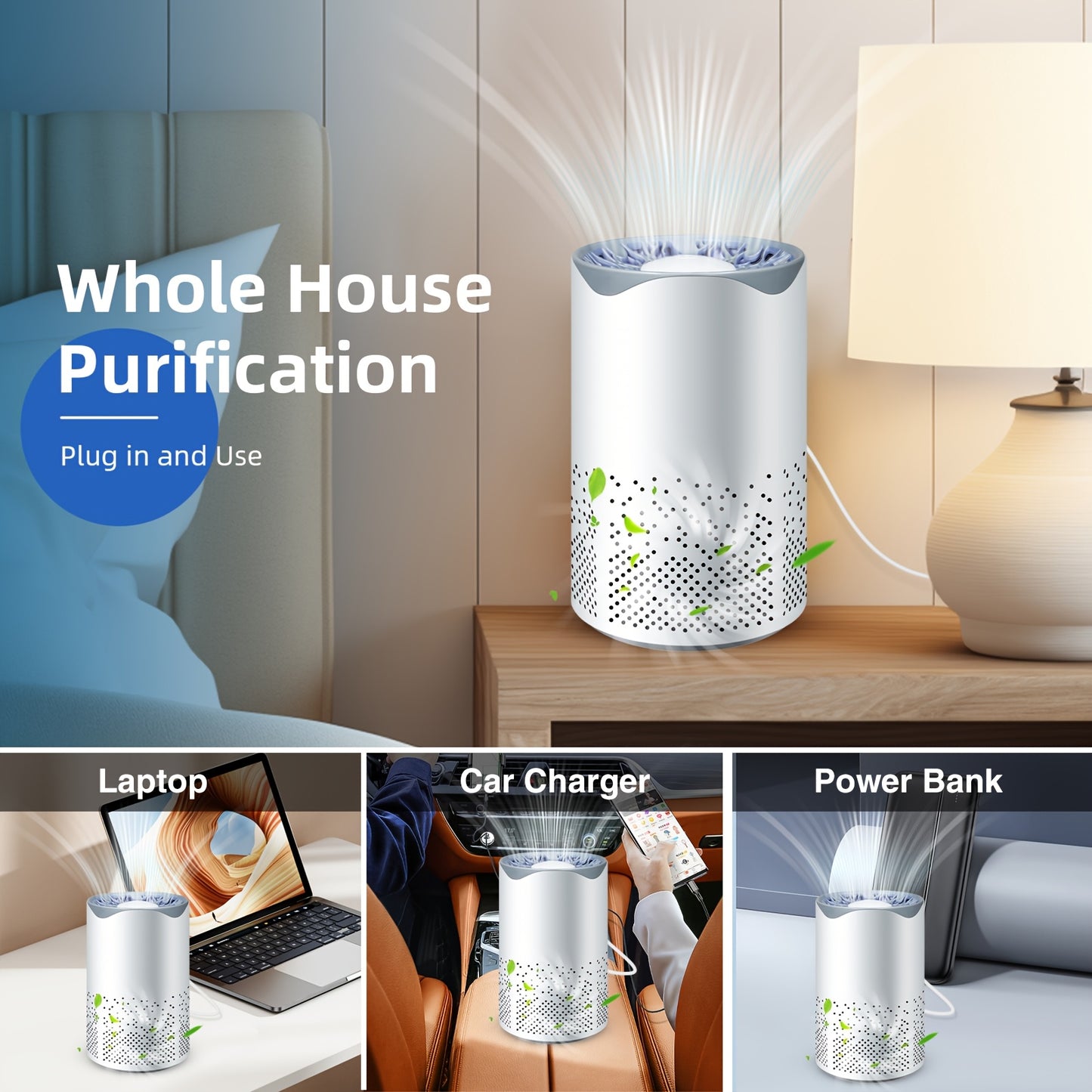 HEPA Air Purifier for Bedroom with Silent Sleep Mode | USB Plug-In Compact Air Cleaner, Removes Smoke, Allergens & Pet Odors, Scented Sponge Aromatherapy | Includes 1 Replacement Filter