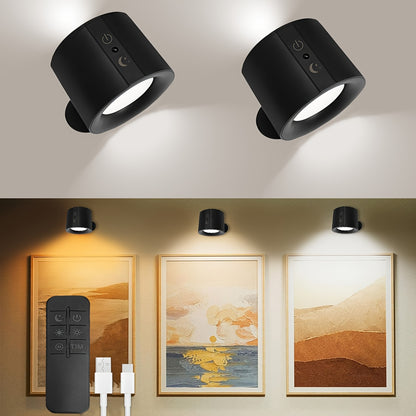 USB Rechargeable LED Wall Light 2 Pack – 360° Rotating Magnetic Ball Touch Control Reading Lamp with 3 Color Temps – Wireless Wall Mounted or Desktop Light for Bedroom Living Room