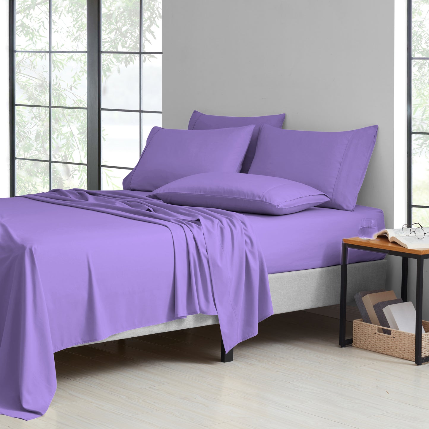 Bibb Home 2000 Thread Count 6 Piece Bamboo Sheet Set – Summer Satin Cooling, Deep Pocket, 6-Pc Egyptian Luxury, Bonus Pillowcases