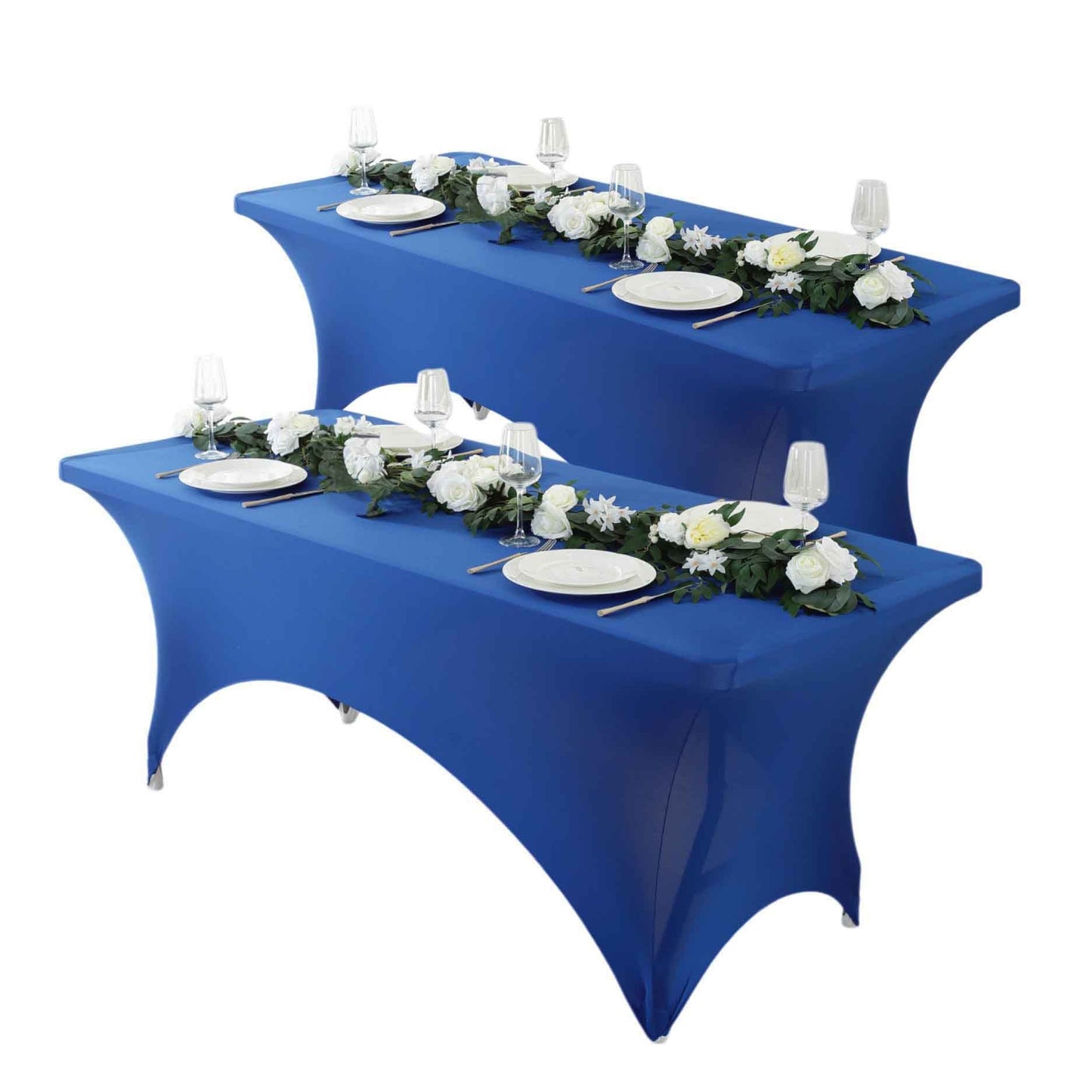2pc 4ft/6ft/8ft Spandex Tablecloth, Fitted tablecloth, Wrinkle Resistant Stretchable Rectangle Table Cover For Event, Wedding & Parties
