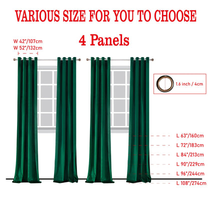 4pcs Luxury Velvet Blackout Curtains - Thermal Insulation & Noise Reduction, Soft Drapes for Living Room and Bedroom Decor, Grommet Top, Christmas Decoration