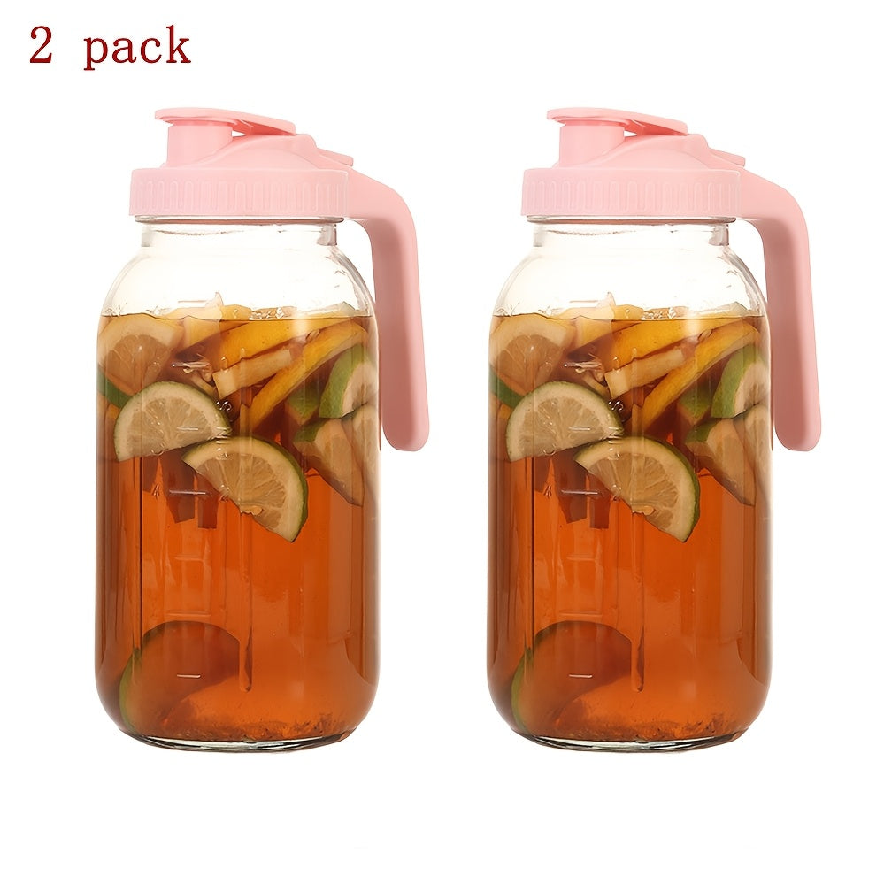 Grinkwell 64Oz Mason Jar With Handle And Lid, 2/3 Pack, Bpa-Free High Borosilicate Glass, Sports & Outdoor Beverage Carafe, Leak-Proof, For Ramadan, Christmas, New Year