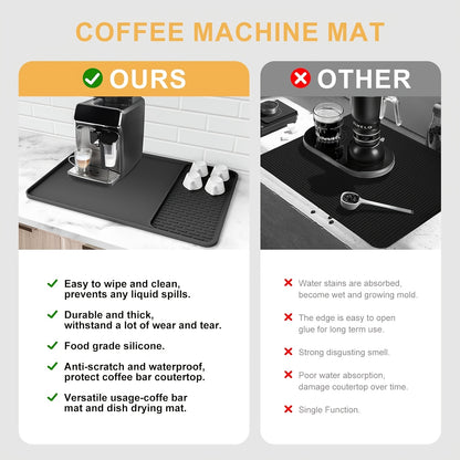High-Quality Silicone Coffee Mat with Side Pad 2-In-1, a Protective Mat for Kitchen Countertops That Is Heat-Resistant, Durable, And Easy to Clean. It Serves As a Drying Mat for Kitchen Utensils, Suitable for Placement Under Espresso Machines