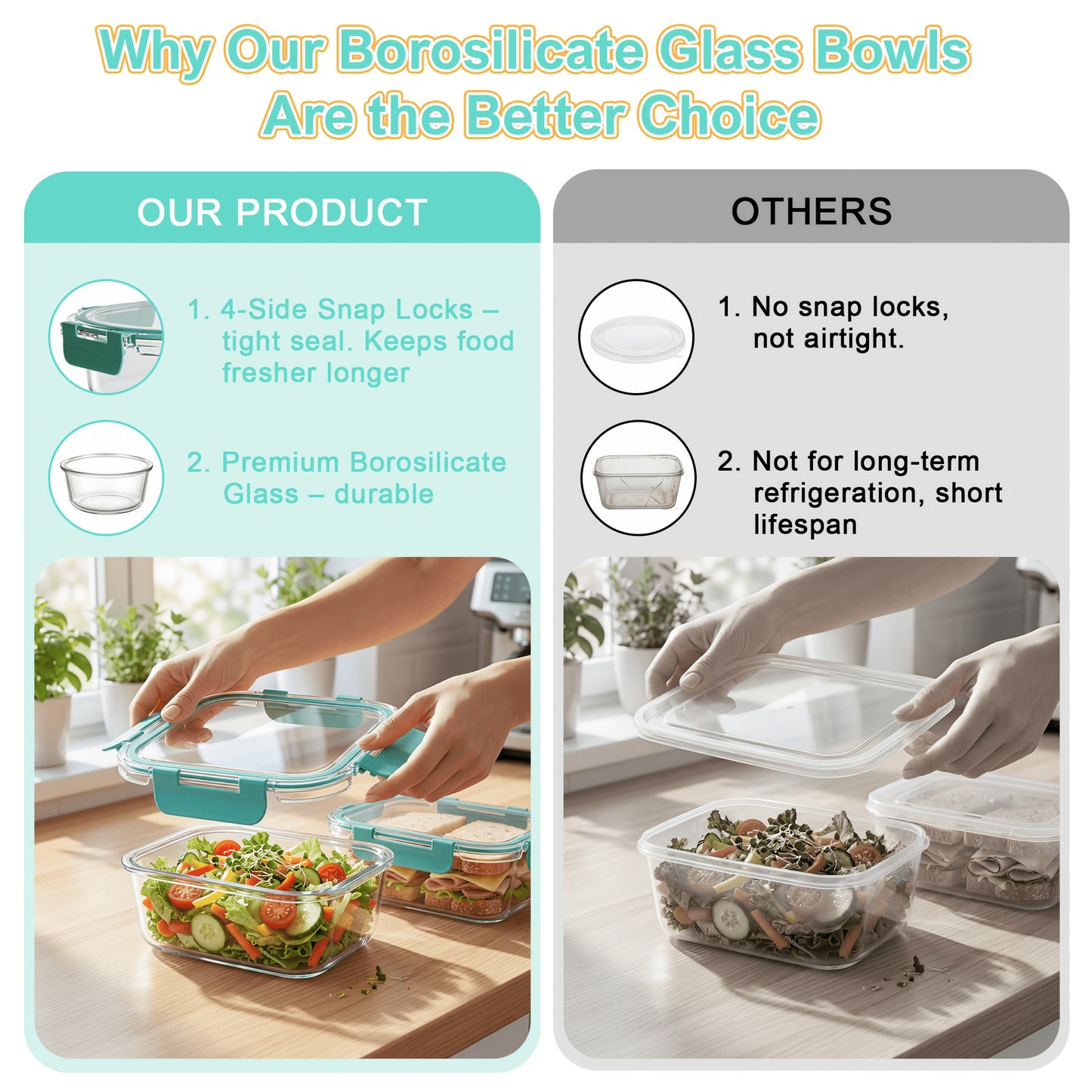 Borosilicate Glass Food Storage Containers Set – 10/12/17pcs Airtight Meal Prep Bento Boxes with Locking Lids, BPA Free, Microwave & Dishwasher Safe, Leak Proof, Mixed Colors