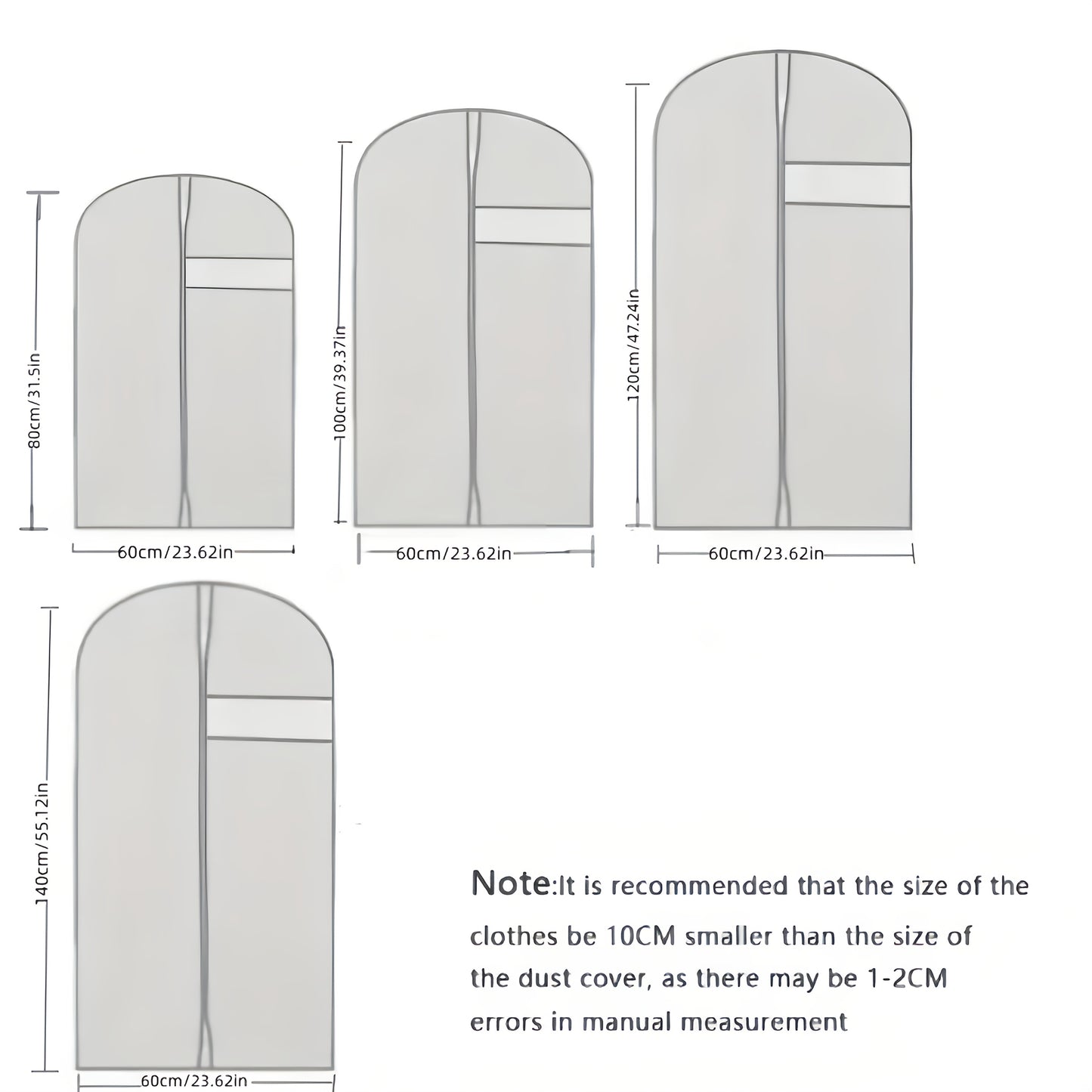Set of 5 Black Reusable Garment Bags Featuring Panels, Ideal for Storing in a Cabin, Designed for Suits, Shirts, Dresses, And Includes Dust Protection