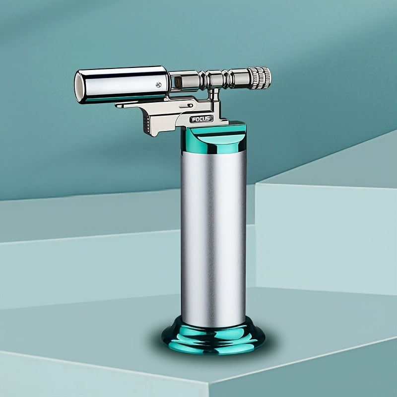 Refillable Torch Lighter Windproof Direct Blast Adjustable Fire Gun Kitchen Outdoor Camping Barbecue Cream (Free of Gas)