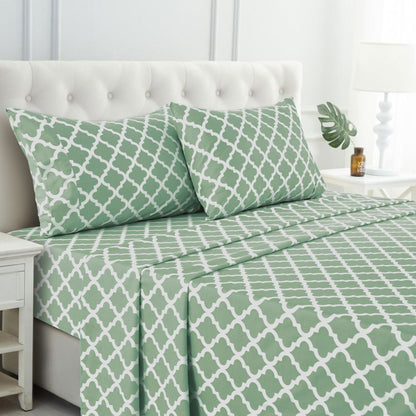 Lux Decor 4 Pieces Quatrefoil Bed Sheets - Stylish Comfy Bedding Set - Hotel Luxury Skin Friendly Cooling Sheets & Pillowcases Without Filler - Classic Collection With 16 Inches Deep Pocket - Shrinkage & Fade Resistant