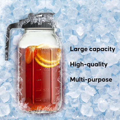 2pcs Mason Jar Pitcher, 64OZ Breast Milk Pitcher Double Leak Proof With Pour Spout Handle, Wide Mouth Iced Tea Pitcher For Fridge, Creamer Container For Coffee, Sun Tea Juice