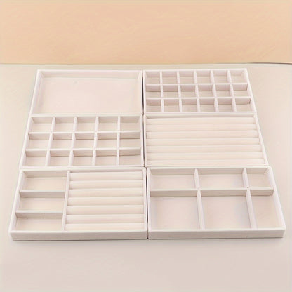 6pcs Set Stackable Jewelry Organizer Trays for Drawers, Rectangular Multi-Compartment Tabletop Storage, Jewelry Drawer Inserts Container Display Case Storage for Earrings Necklace Rings Bracelet with Removable Dividers, Jewelry Trays