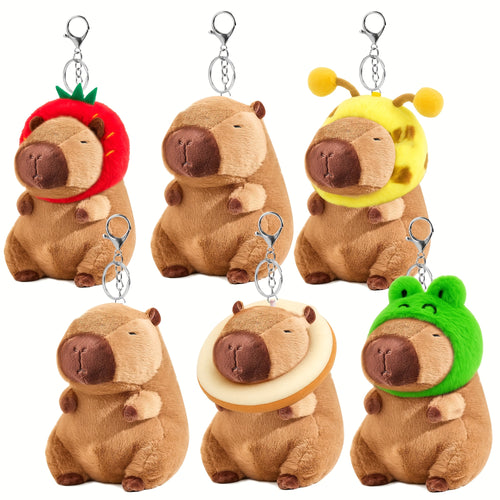 Gift for Her/Him 4/6pcs Capybara Plush Keychain, Capybara Stuffed Animals, Cute Plush Keychain with Clothes Accessories for Birthday Party Gifts, Christmas Gifts