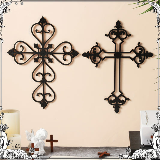 Wooden Wall Cross 6pcs Hand-Carved Vintage Wood Crucifix with Christ Figure, Large 12x8 Inch Religious Wall Decor for Home Church Chapel Decorations