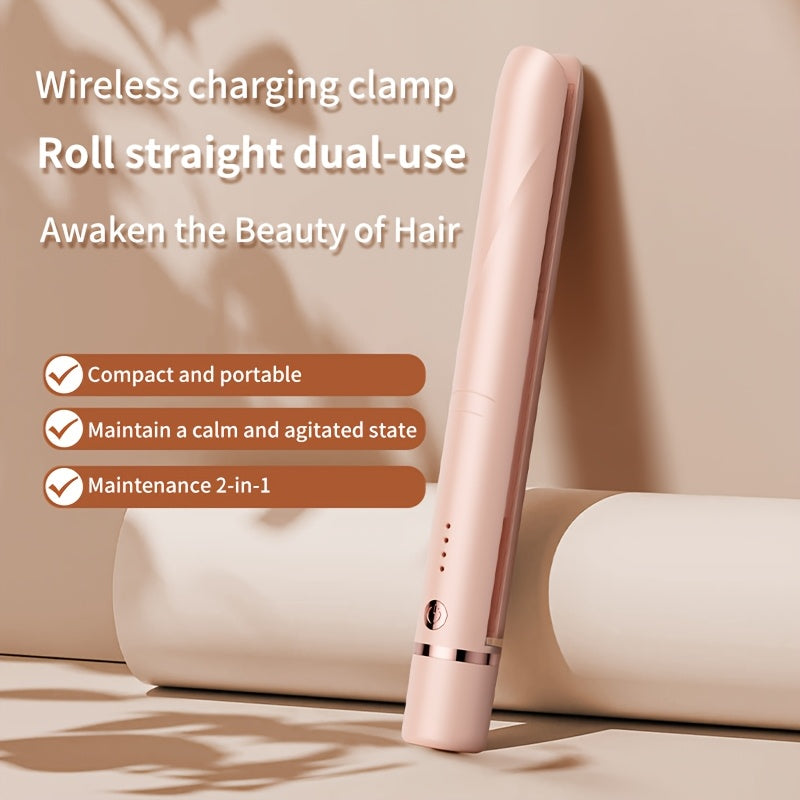 Portable Wireless Multifunctional Ceramic Straightener And Curling Iron, 3-speed Adjustable Temperature, Dual-purpose Design, Suitable for Styling And Curling, No Harm, Supports USB-C Charging, Suitable for Travel Use, Women's Gift