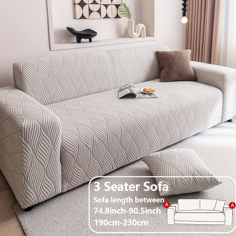 1pc Modern Jacquard Sofa Cover, Elastic Polar Fleece Artistic Style, Slip-Resistant And Durable, All-Season Furniture Protector for Living Room, Office, Bedroom Includes Matching Pillow Covers, Free Same Style Pillowcase: 1pc