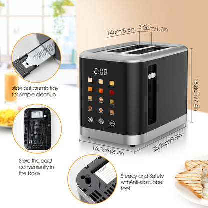 [Smart Digital Toaster] Toaster Touch Screen Toaster 2 Slice With LCD Display Stainless Steel Digital Timer Toaster 6 Bread Types & 6 Shade Settings Smart Extra Wide Slots Toaster With Bagel Cancel, Defrost Functions